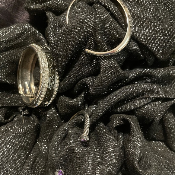 Three silver-tone bracelets/bangles, with rhinestone accents. - Picture 3 of 5